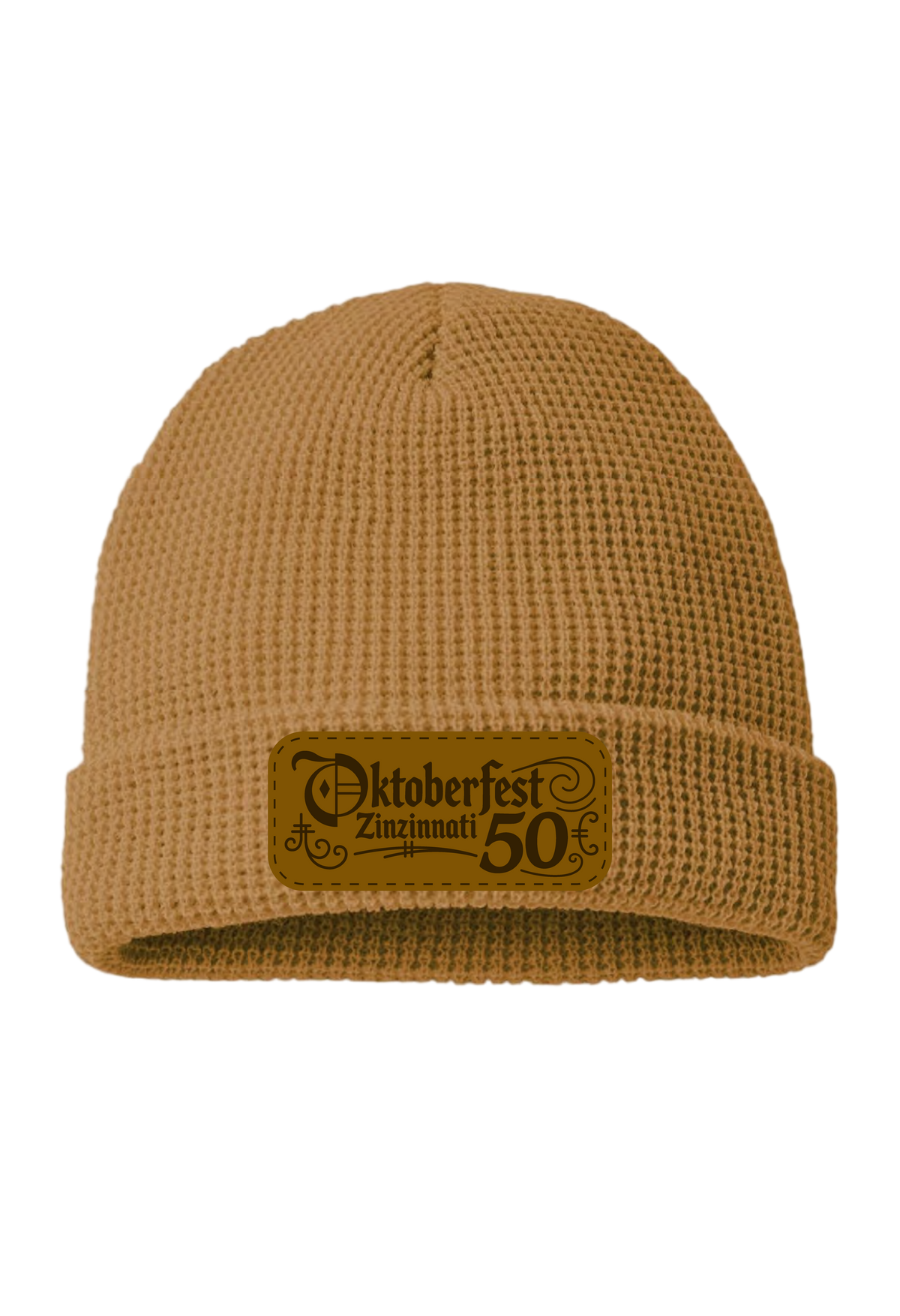 Tan Waffle Cuffed Beanie — front