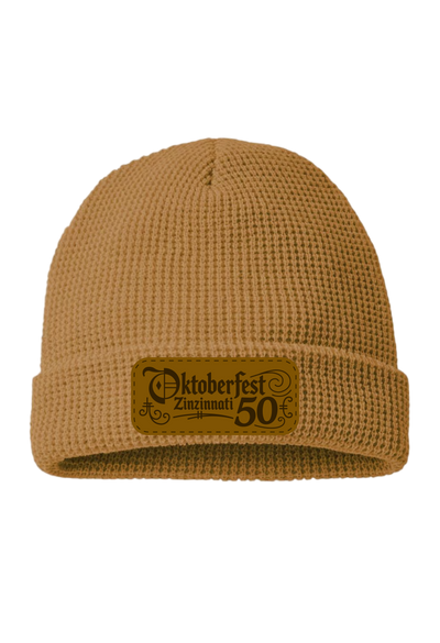 Tan Waffle Cuffed Beanie — front